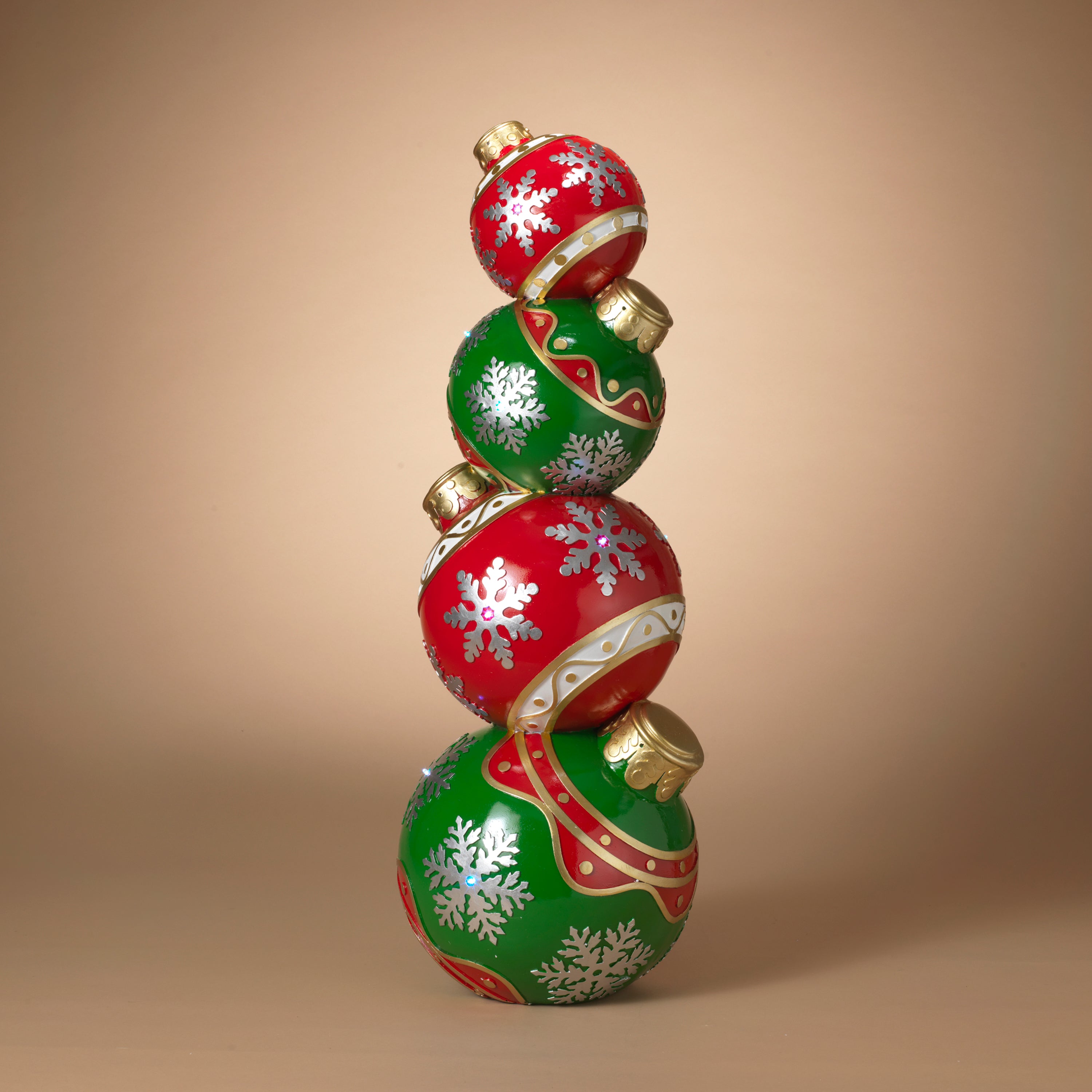 Lighted Stack of Red and Green Christmas Ornaments